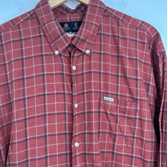 Barbour Flannel XXL Button Down Plaid Burnt Orange Rust Classic Preppy Old Money - Picture 5 of 10